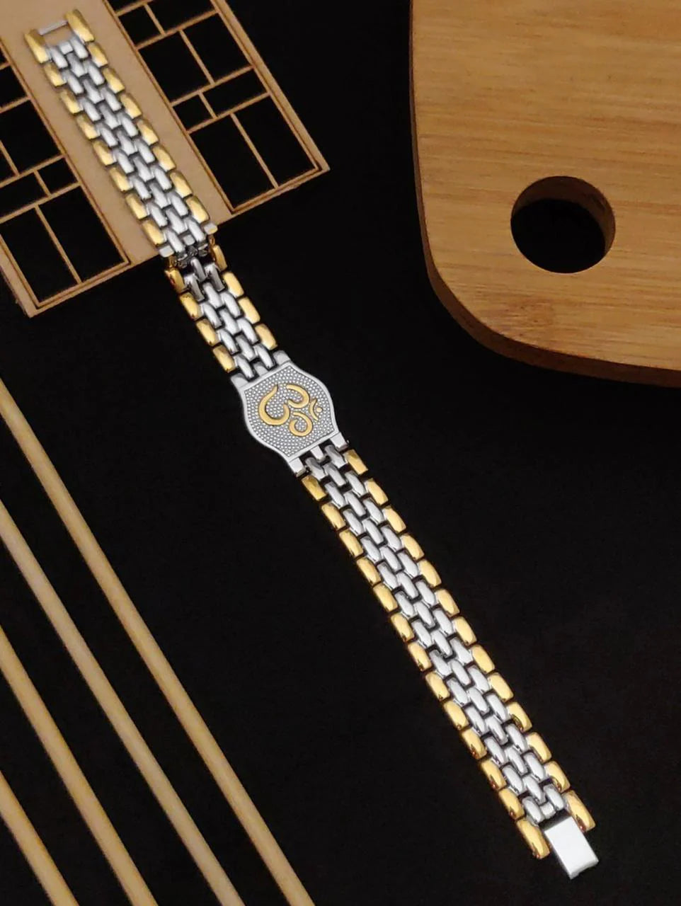 Om Engraved Dual Gold & Silver Plated