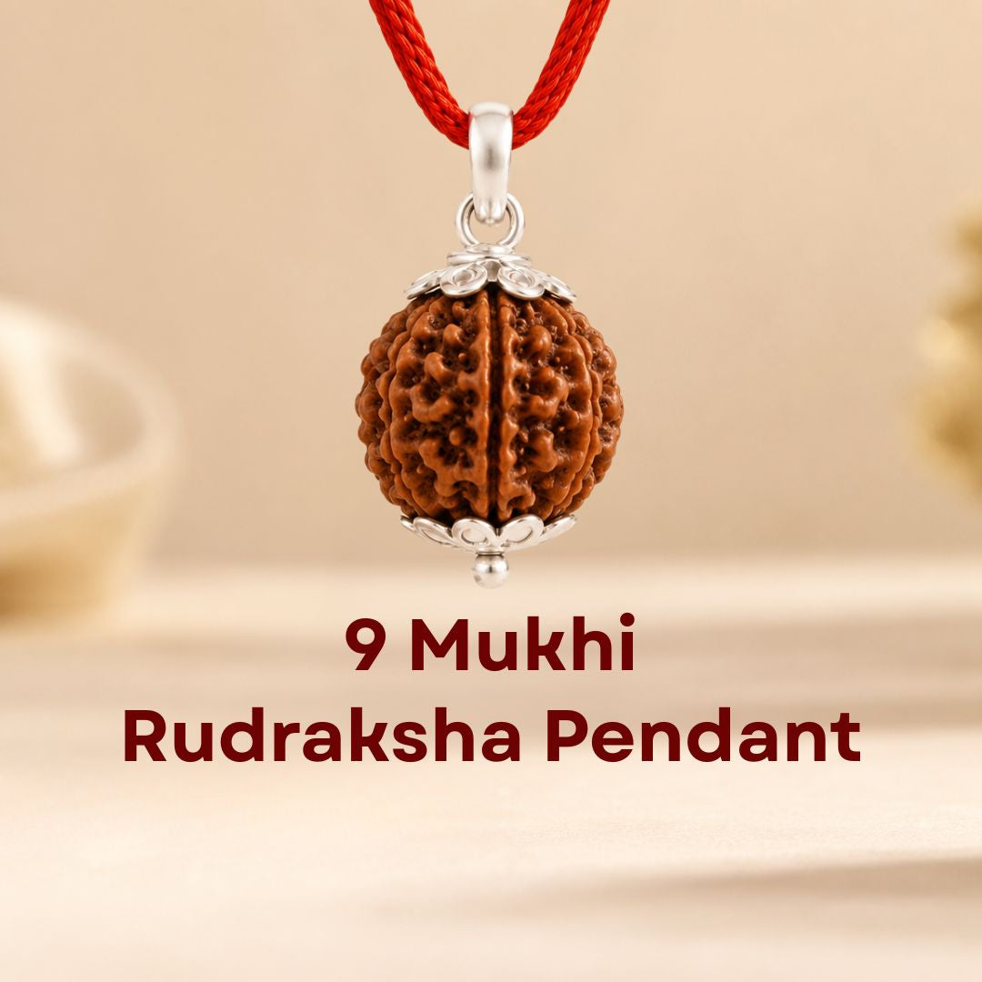 Nepali 9 Mukhi Rudraksha Pendant – 100% Natural & Certified