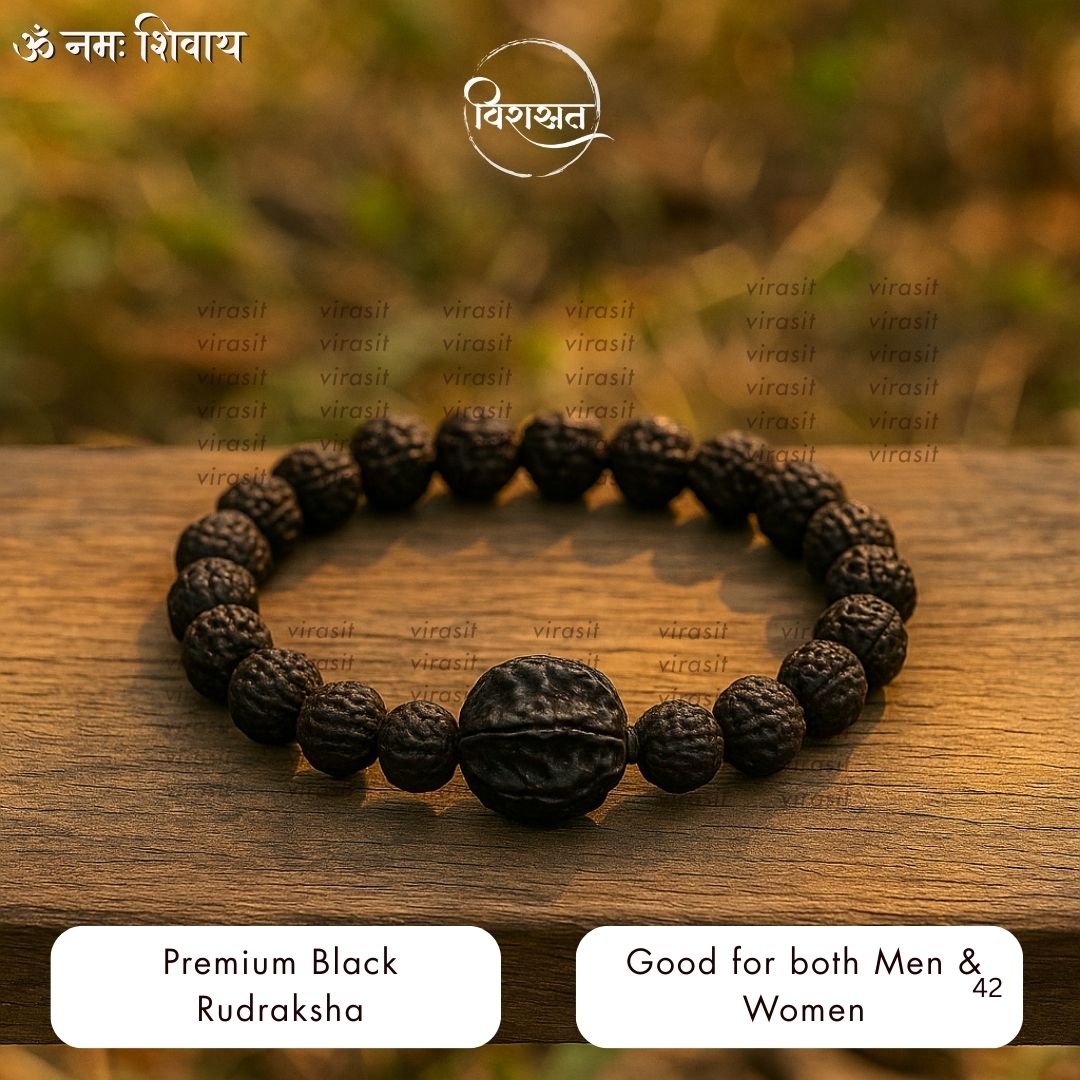 5 Mukhi Black Rudraksha Bracelet with Guru Bead