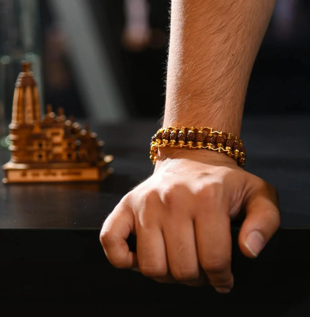 Gold Plated Rudraksha Bangle Bracelet