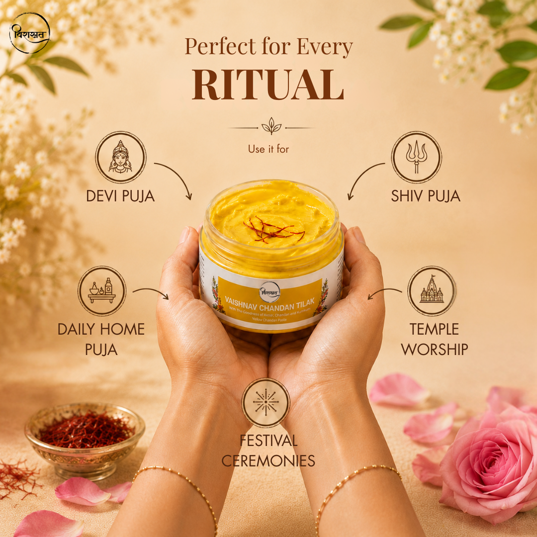 Vaishnav Chandan Tilak - Yellow Chandan Paste for Krishna & Vishnu Devotees (150g)