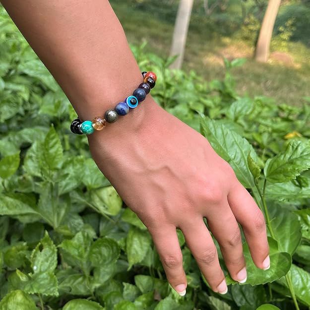 9 Chakra Healing Bracelet with Pyrite & Evil Eye – Balance, Protection & Abundance
