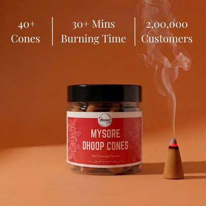Virasit Mysore Dhoop Cones | Red Chandan Flavour | 1 Month Pack