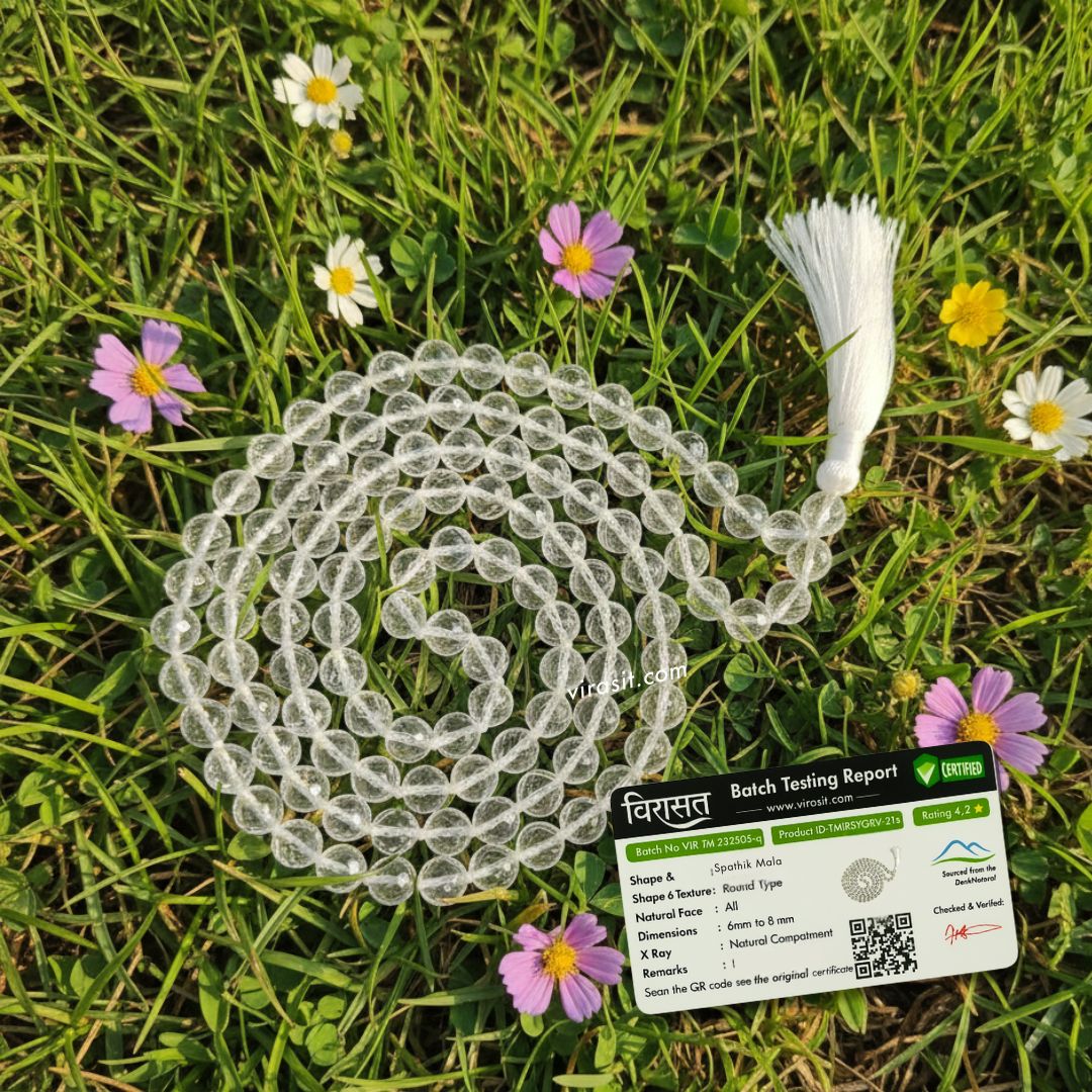 Virasit Certified Sphatik Mala | Crystal Quartz Jaap Mala