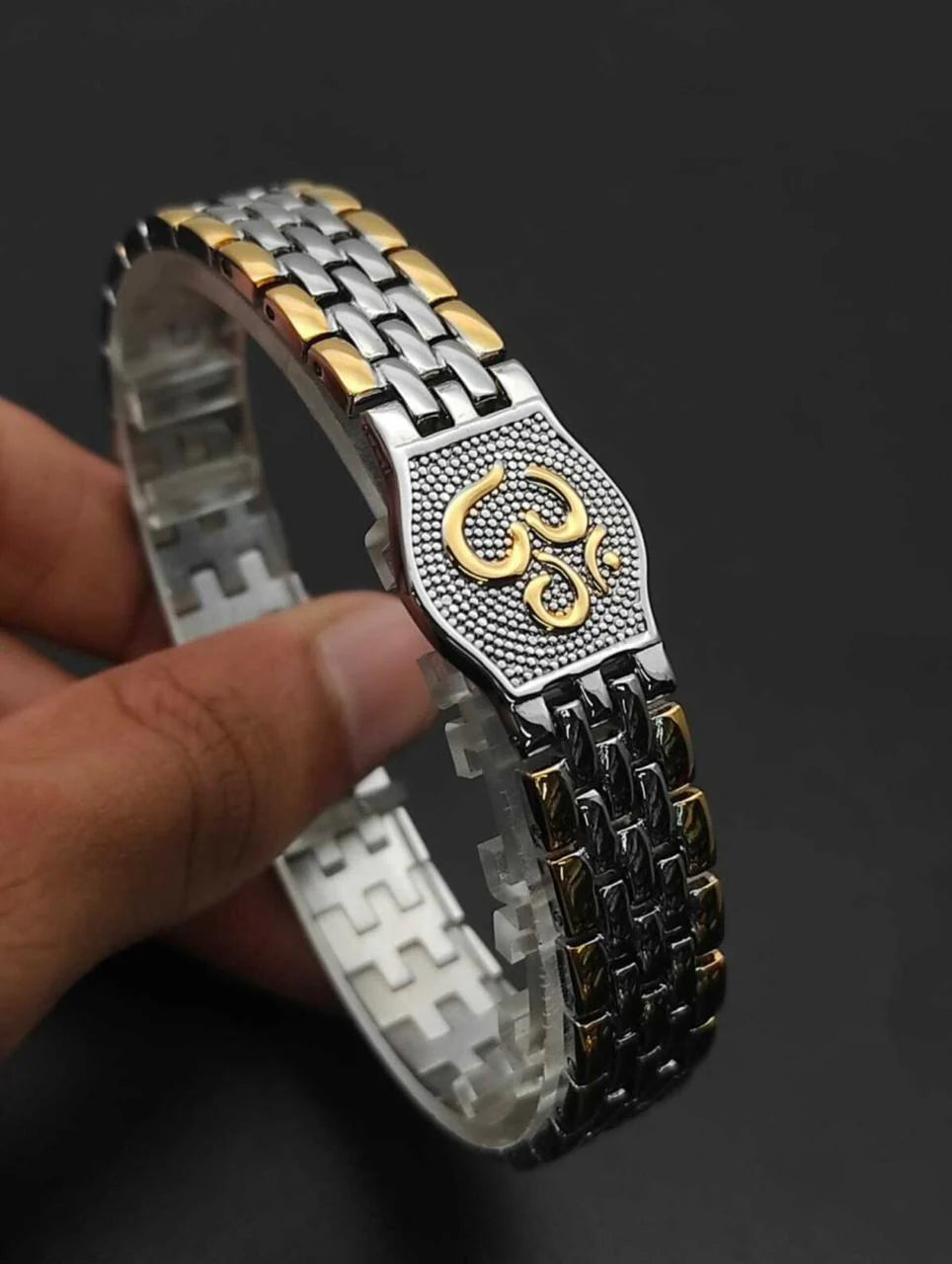 Om Engraved Dual Gold & Silver Polished