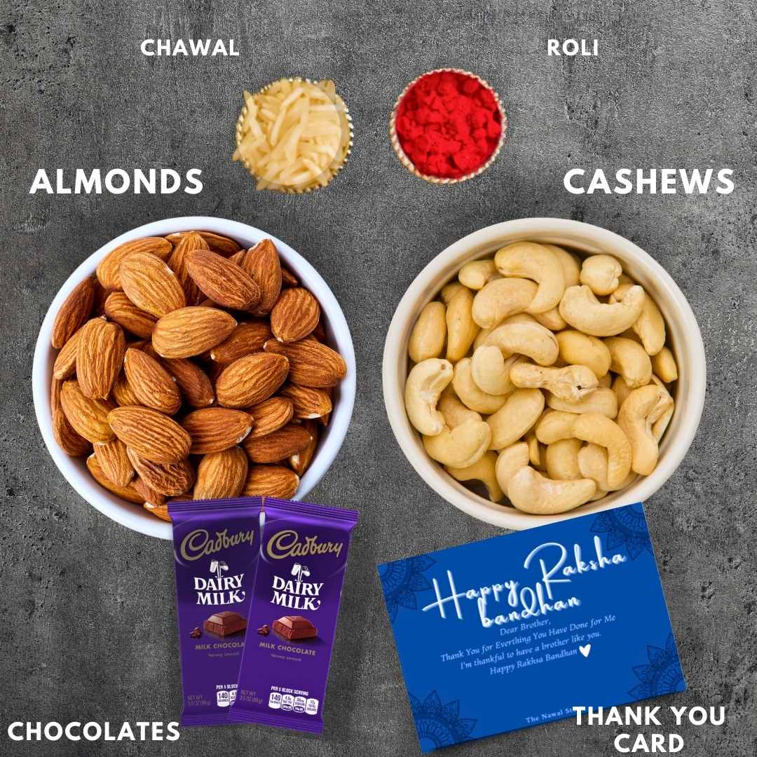 OM RakhiWith Almonds, Cashews, Chocolates, Thank You Card, Roli & Chawal