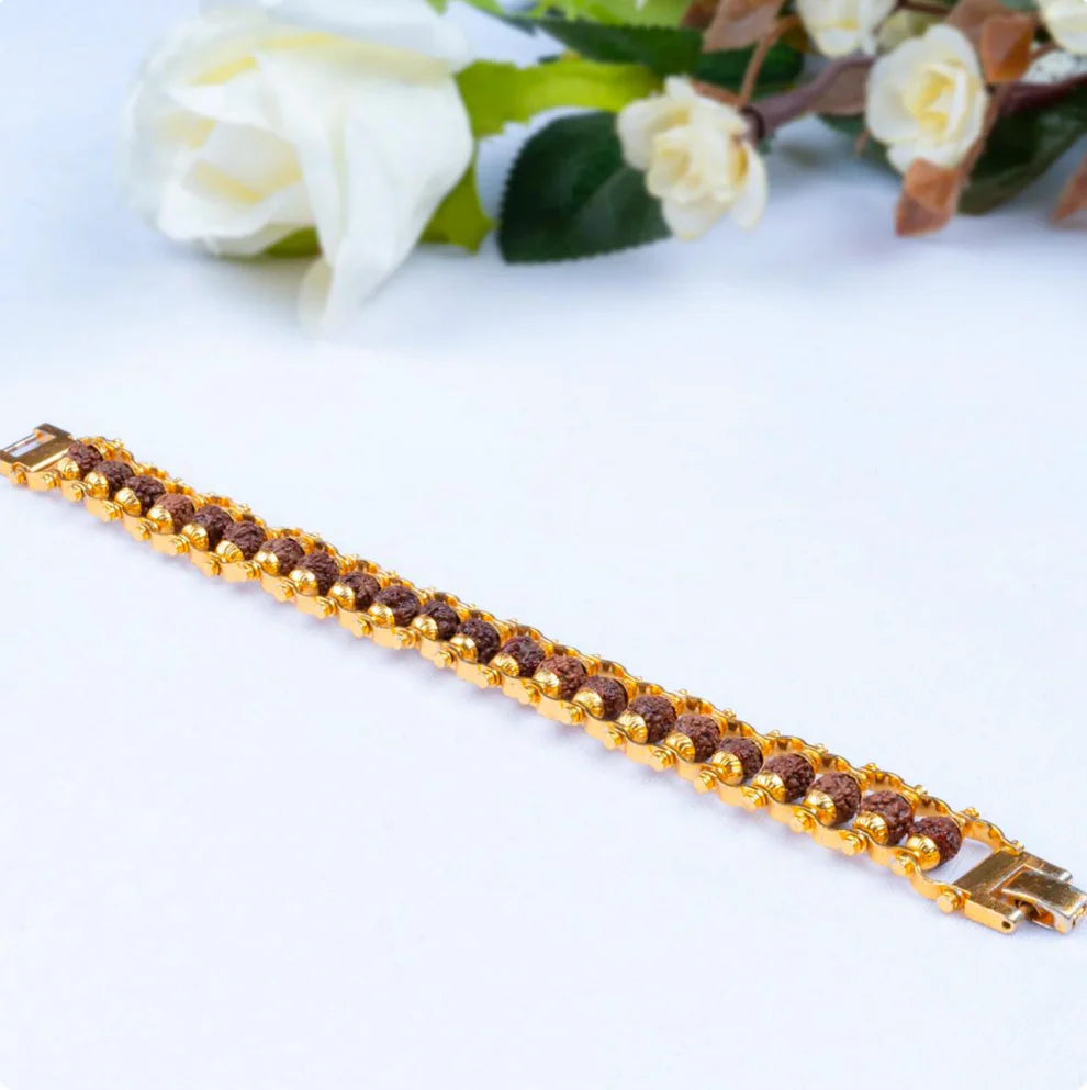 Gold Plated Rudraksha Bangle Bracelet