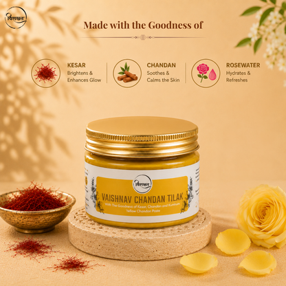 Vaishnav Chandan Tilak - Yellow Chandan Paste for Krishna & Vishnu Devotees (150g)