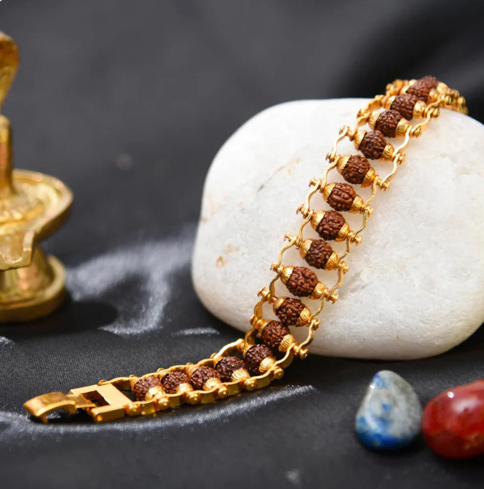 Gold Plated Rudraksha Bangle Bracelet