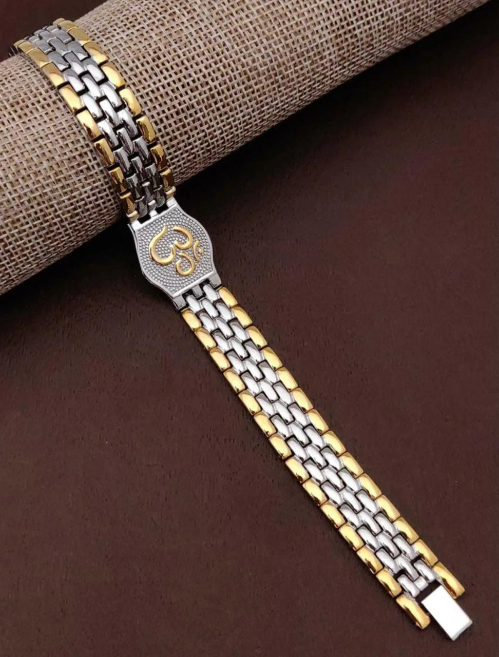Om Engraved Dual Gold & Silver Polished